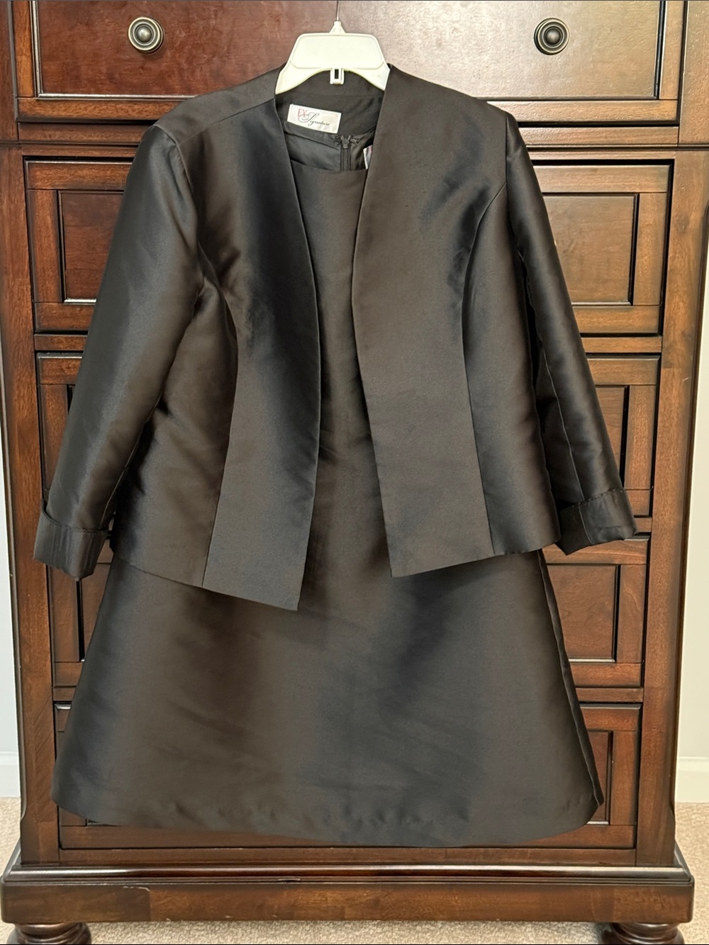 Black Satin Two-Piece Dress and Jacket Set